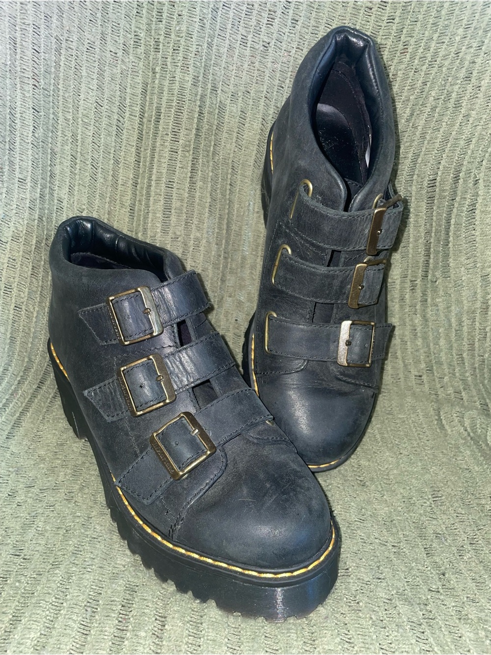 Dr. Martens Black Triple-Buckle Ankle Boots Wms 8
